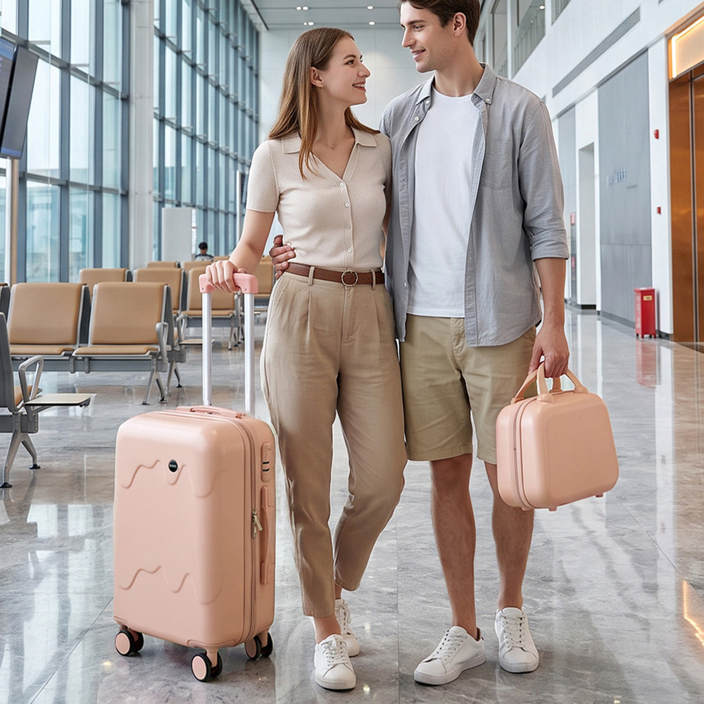 H&O Direct 2 Piece Pink ABS Hard Shell Suitcase Set with Cup Holder and USB Port Image 5