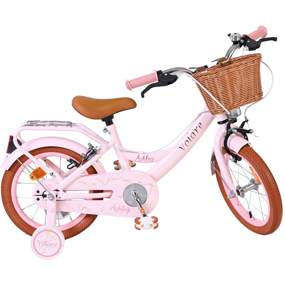 Volare Ashley Kids 14 inch Pink Pastel Bike with Stabilisers Rack and Basket Image 4