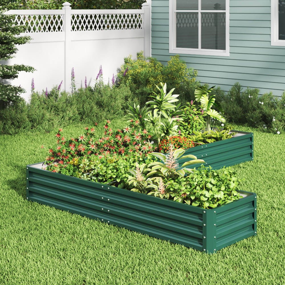 Living and Home Dark Green L Shaped Galvanised Steel Raised Garden Bed Image 8