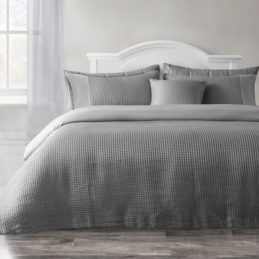 Velosso Waffle Super King Size Silver Weave Duvet Set Image