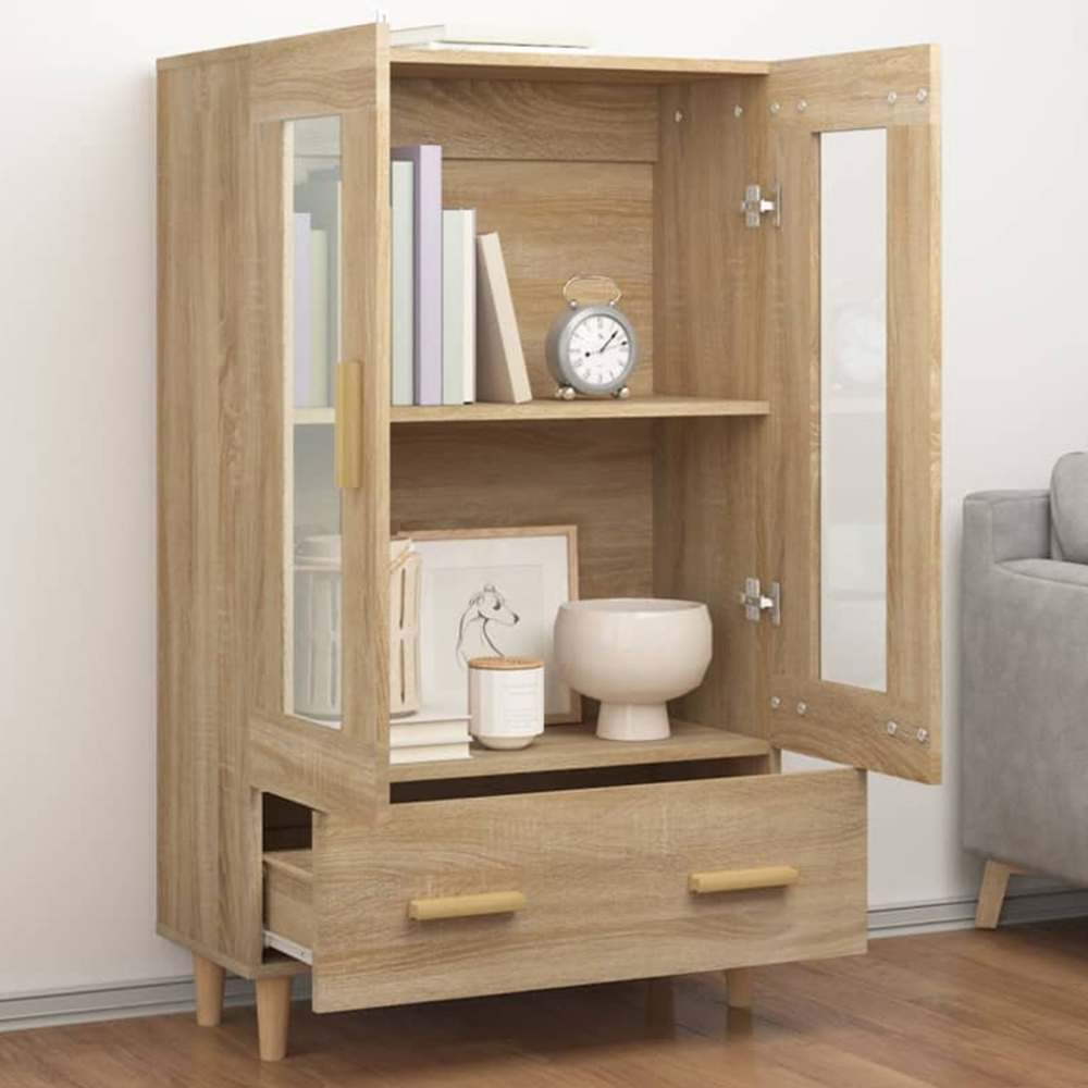 vidaXL 2 Glass Door Single Drawer Sonoma Oak Highboard Image 1