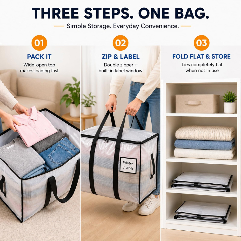 ATEK Large Clear Heavy Duty Portable Bedding Storage Bag with Zip and Handle Image 7