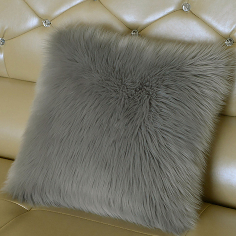 Living and Home Grey Square Fluffy Faux Fur Throw Cushion Cover 45 x 45cm Image 5