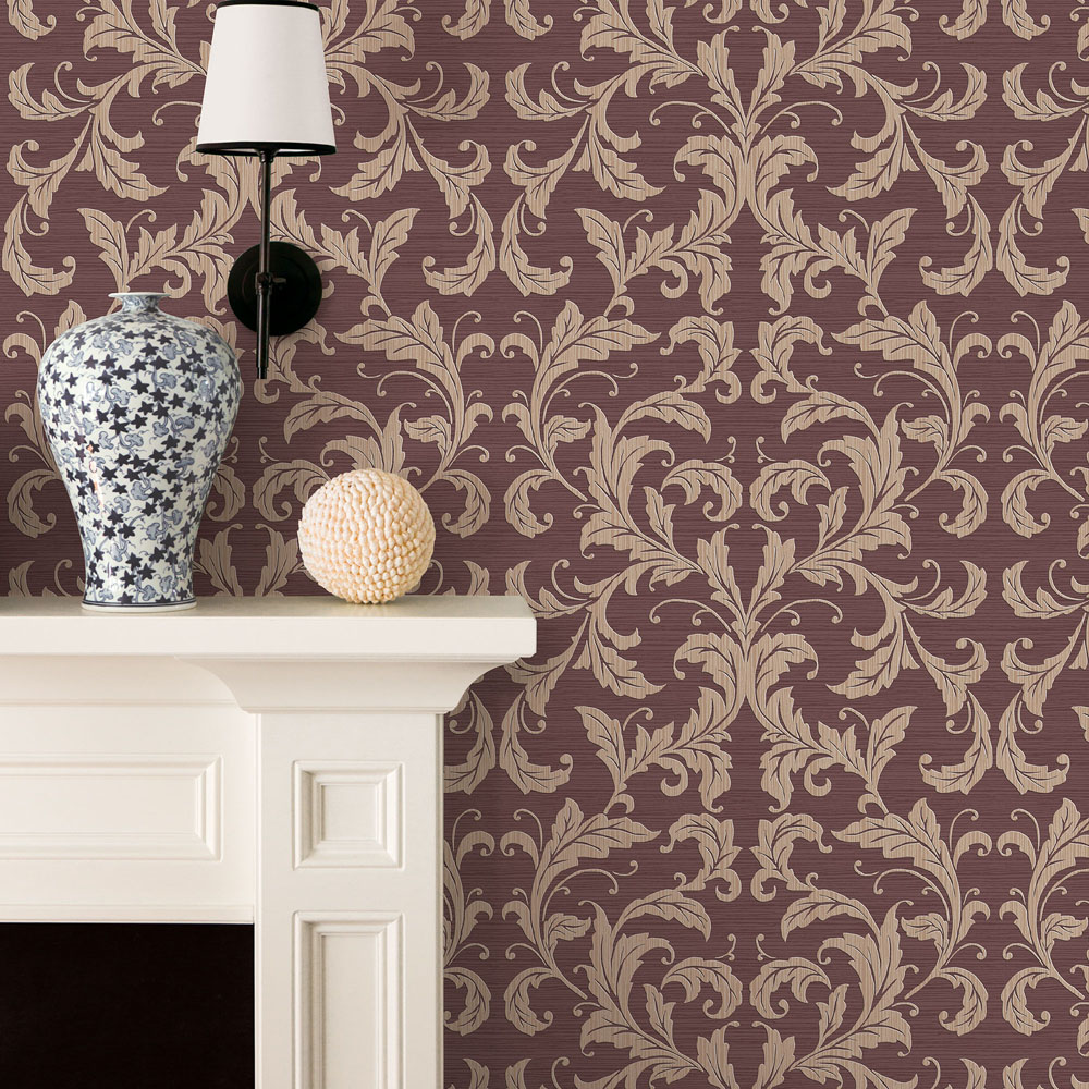 Galerie Nordic Elements Leaf Damask Red Wallpaper Image 2