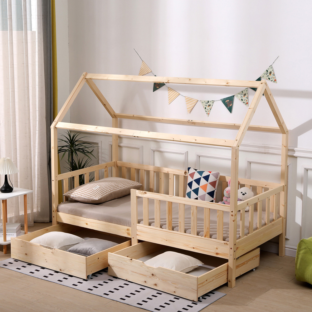 Portland Wood House 2 Drawer Natural Style B Kids Bed Frame Image 9
