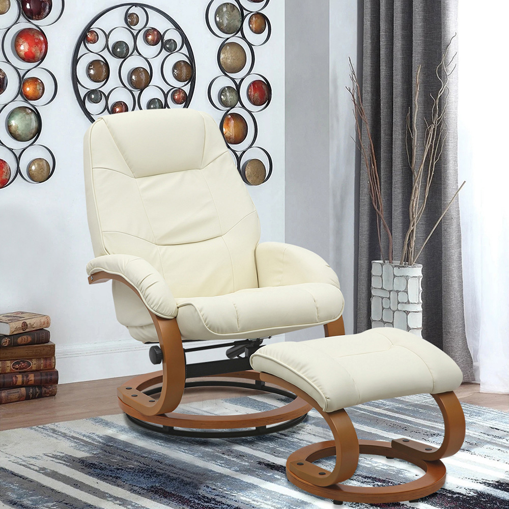 Living and Home Beige Reclining Swivel Office Chair with Footstool Image 6