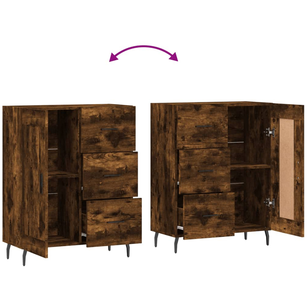 vidaXL Single Door 3 Drawer Smoked Oak Sideboard Image 9