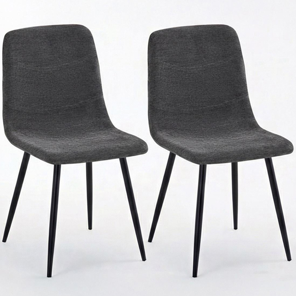 FWStyle Evie Set of 2 Grey and Black Linen Upholstered Steel Frame Dining Chair Image 2