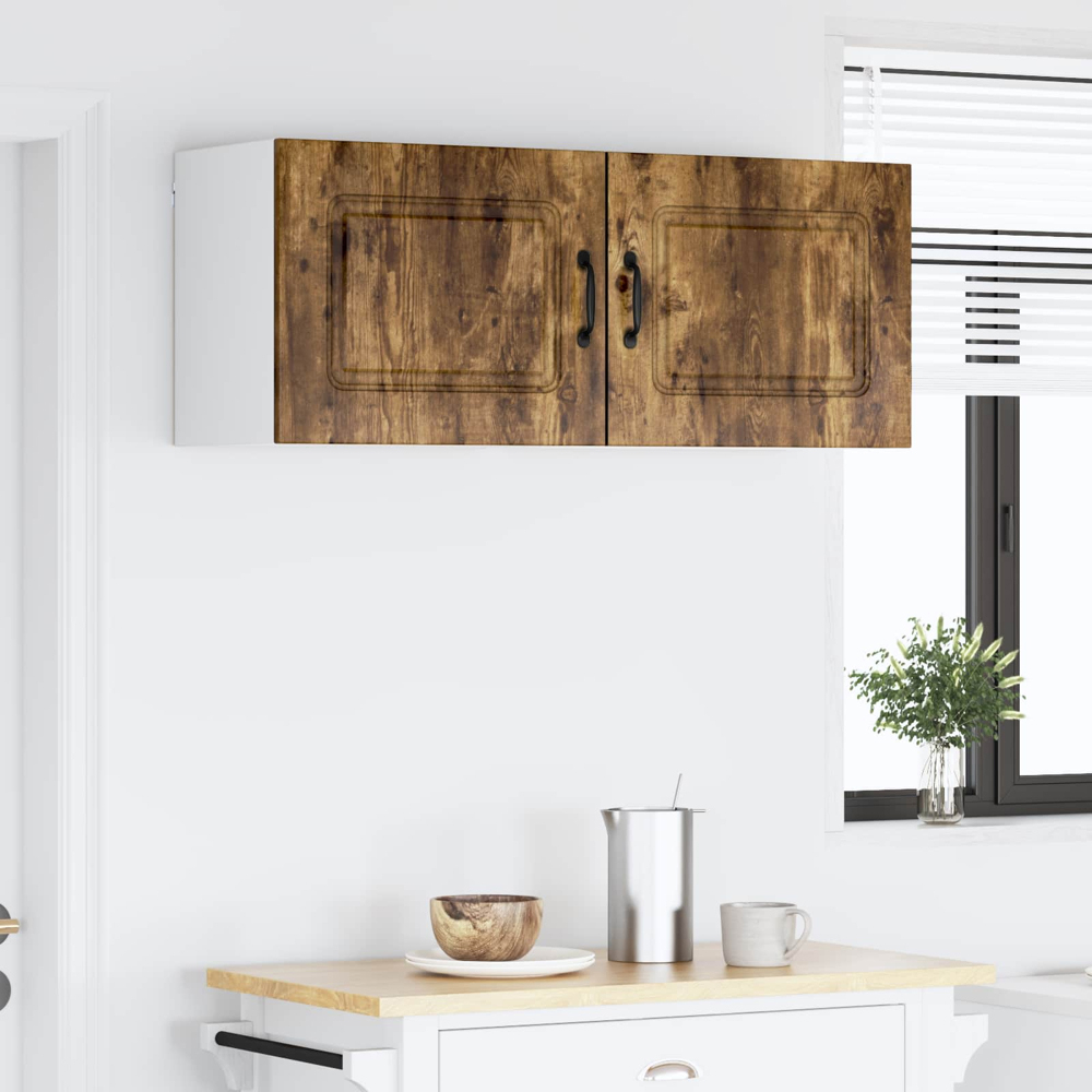 vidaXL Kalmar Single Door Smoked Oak Wall Mounted Wide Kitchen Cabinet Set of 2 Image 9
