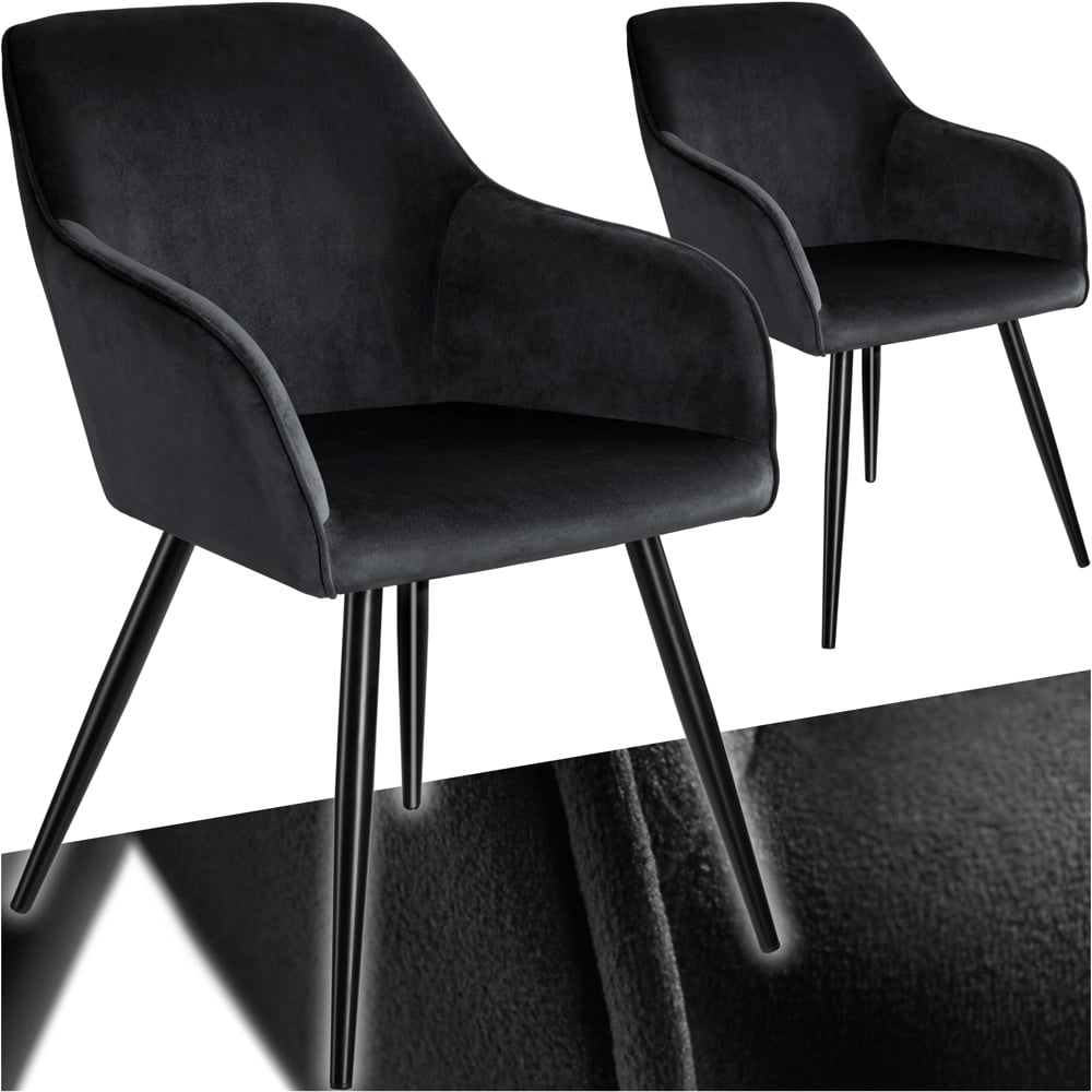 tectake Marilyn Set of 2 Black Velvet Look Padded Dining Chairs Image 2