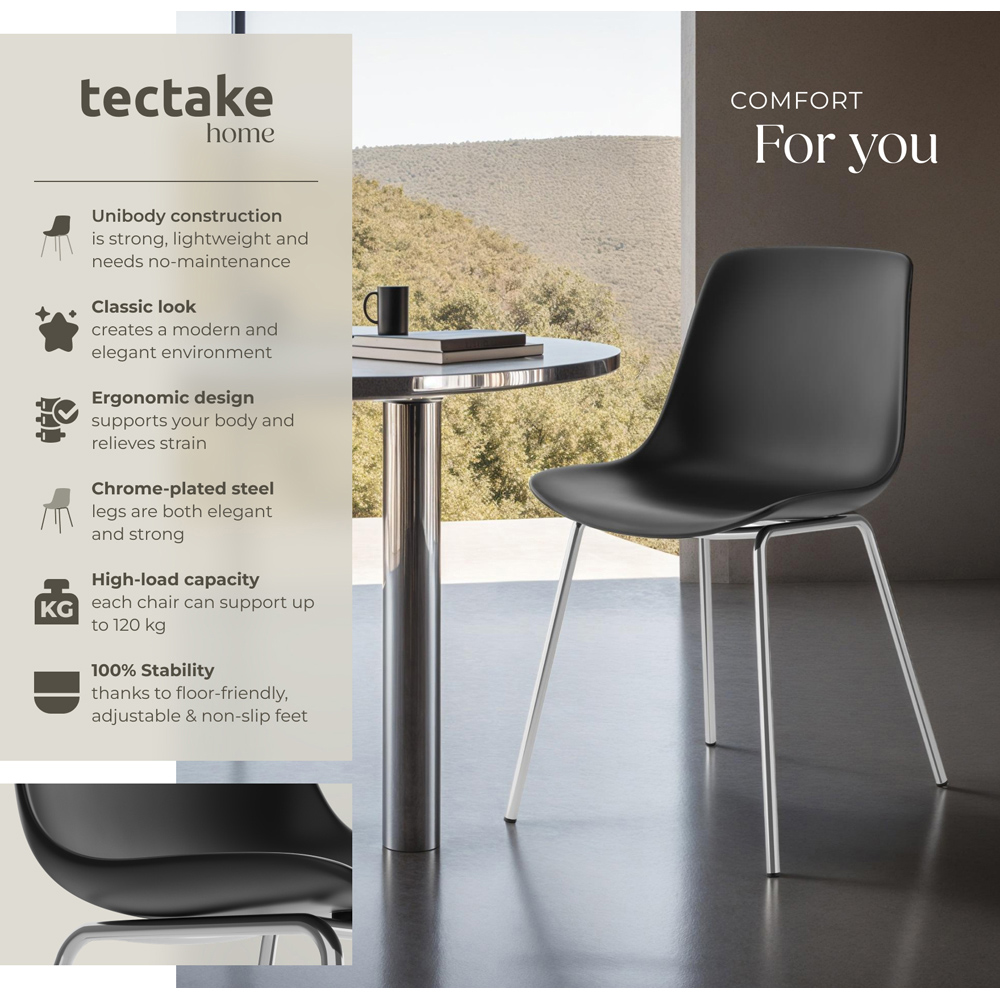 tectake Mave Set of 6 Black and Chrome Dining Chair Image 6