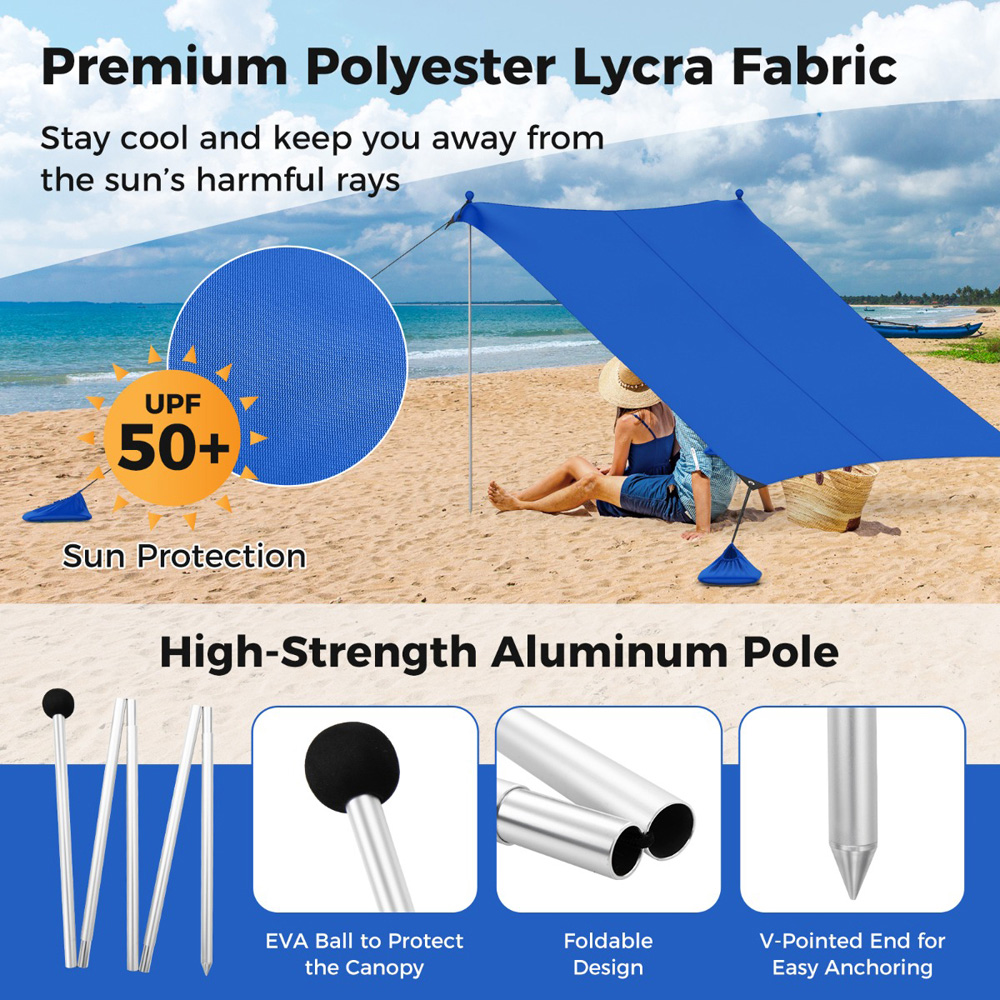 Costway UPF 50+ Beach Tent Sun Shelter Blue Image 8