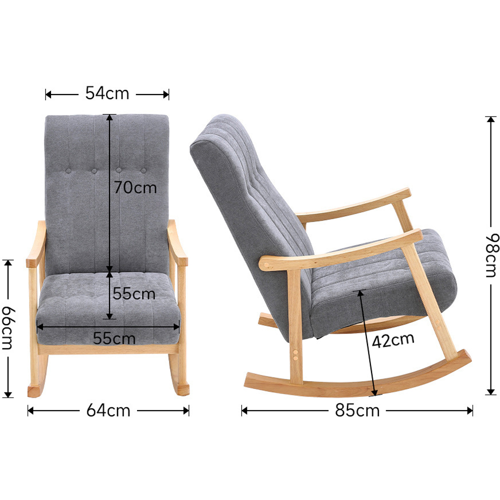 Living and Home Grey Velvet Upholstered Tufted Rocking Chair Image 9