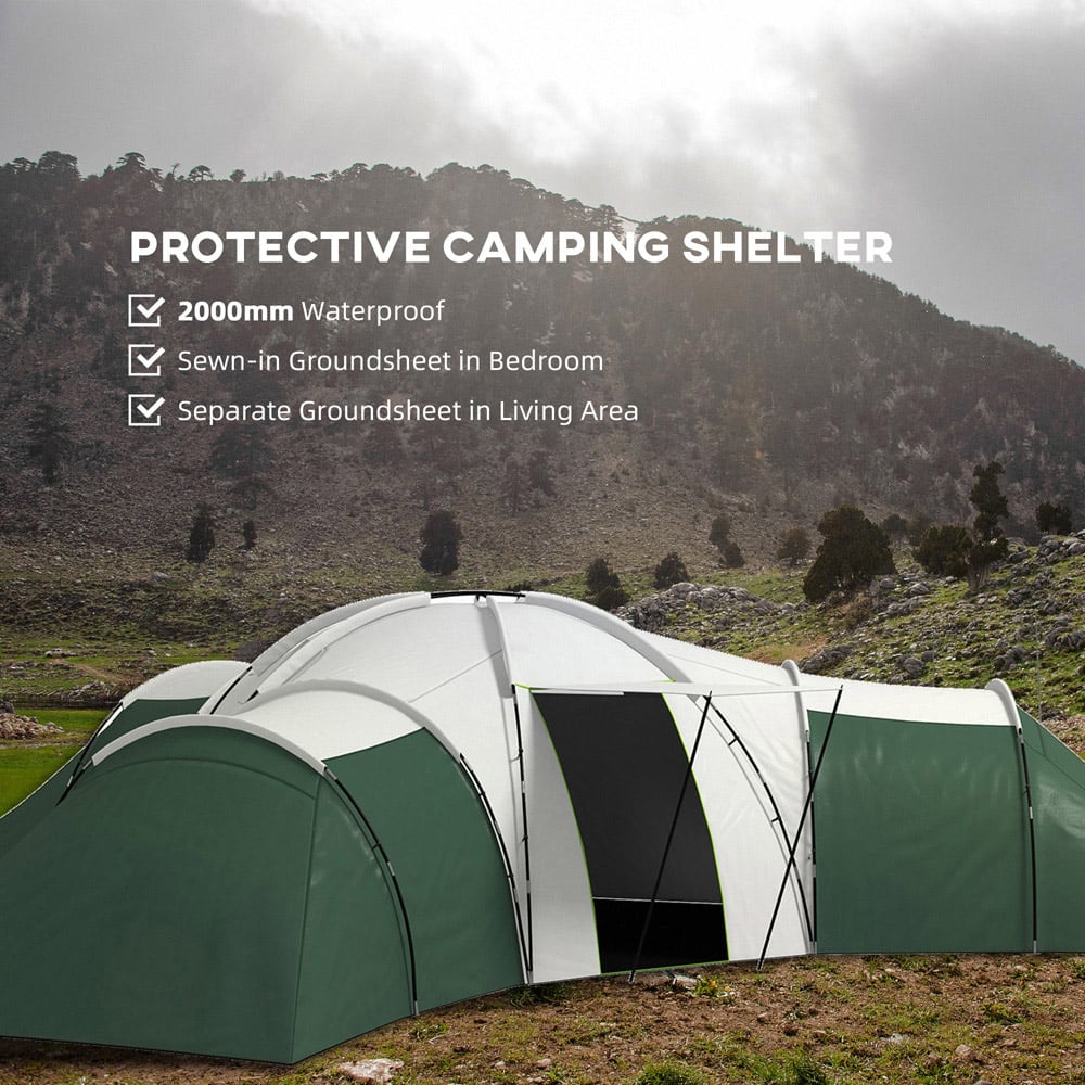 Outsunny 6-9 Person Waterproof Camping Tent with 3 Bedroom Green and White Image 5