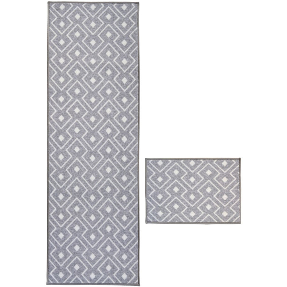 Homemaker Relay Grey Geometric Mat and Runner Set 57 x 30cm and 57 x 150cm Image 1