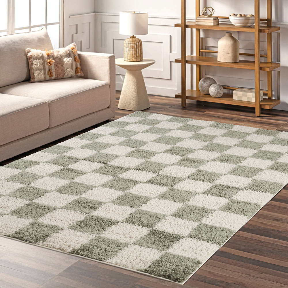 Desire Rugs Chester Sage Shaggy Checkered Rug 160 x 230cm Image 5
