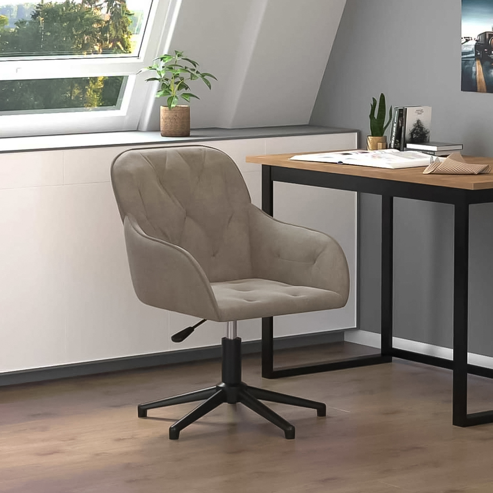 vidaXL Light Grey Velvet Height-Adjustable Swivel Office Chair Image 1