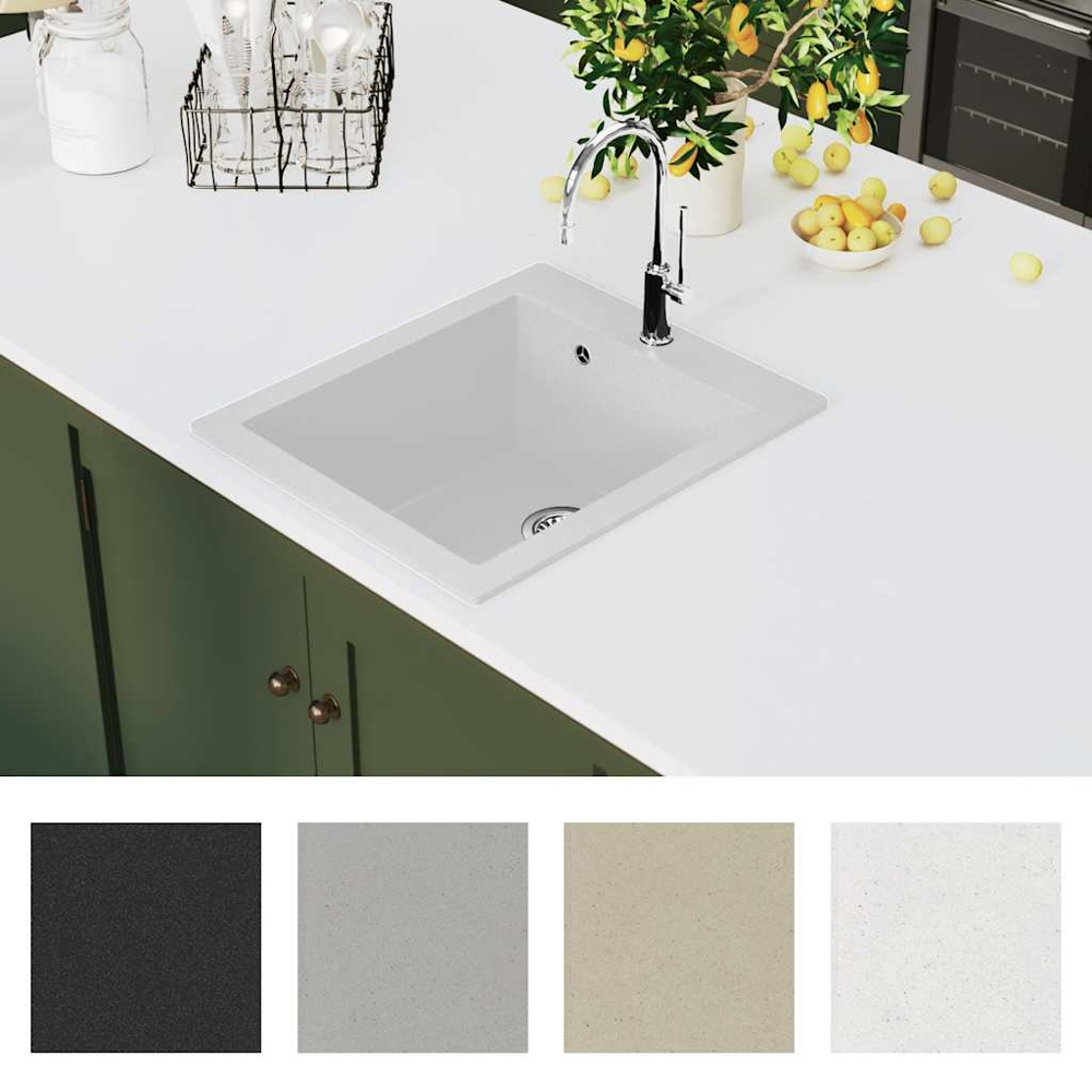 vidaXL White Granite Single Basin Overmount Kitchen Sink 350 x 390 x 195mm Image 2
