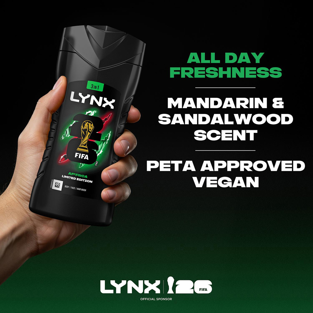 Lynx FIFA Africa All Day Freshness Shower Gel with Manwasher 2-Sided Shower Tool 225ml 3 Pack Image 7