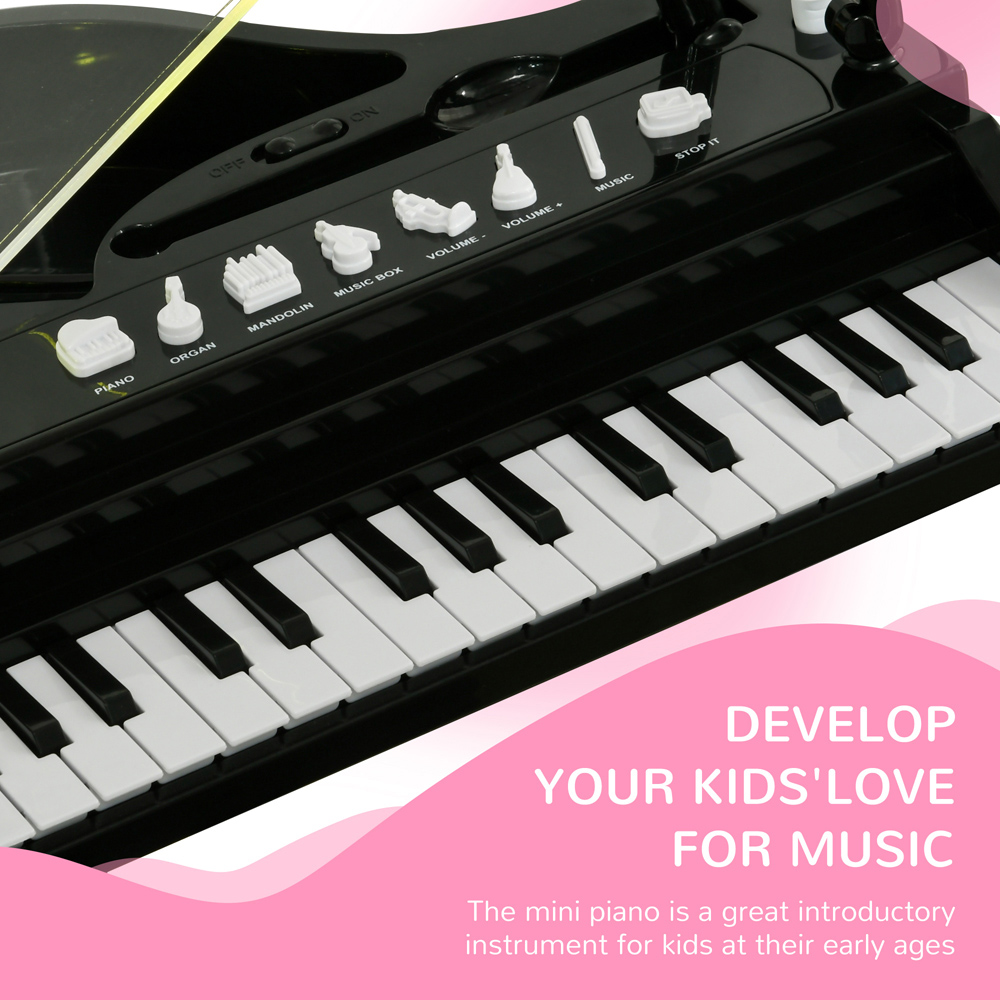 AIYAPLAY Black Kids 32 Keys Piano Keyboard with Stool Lights Microphone Image 6