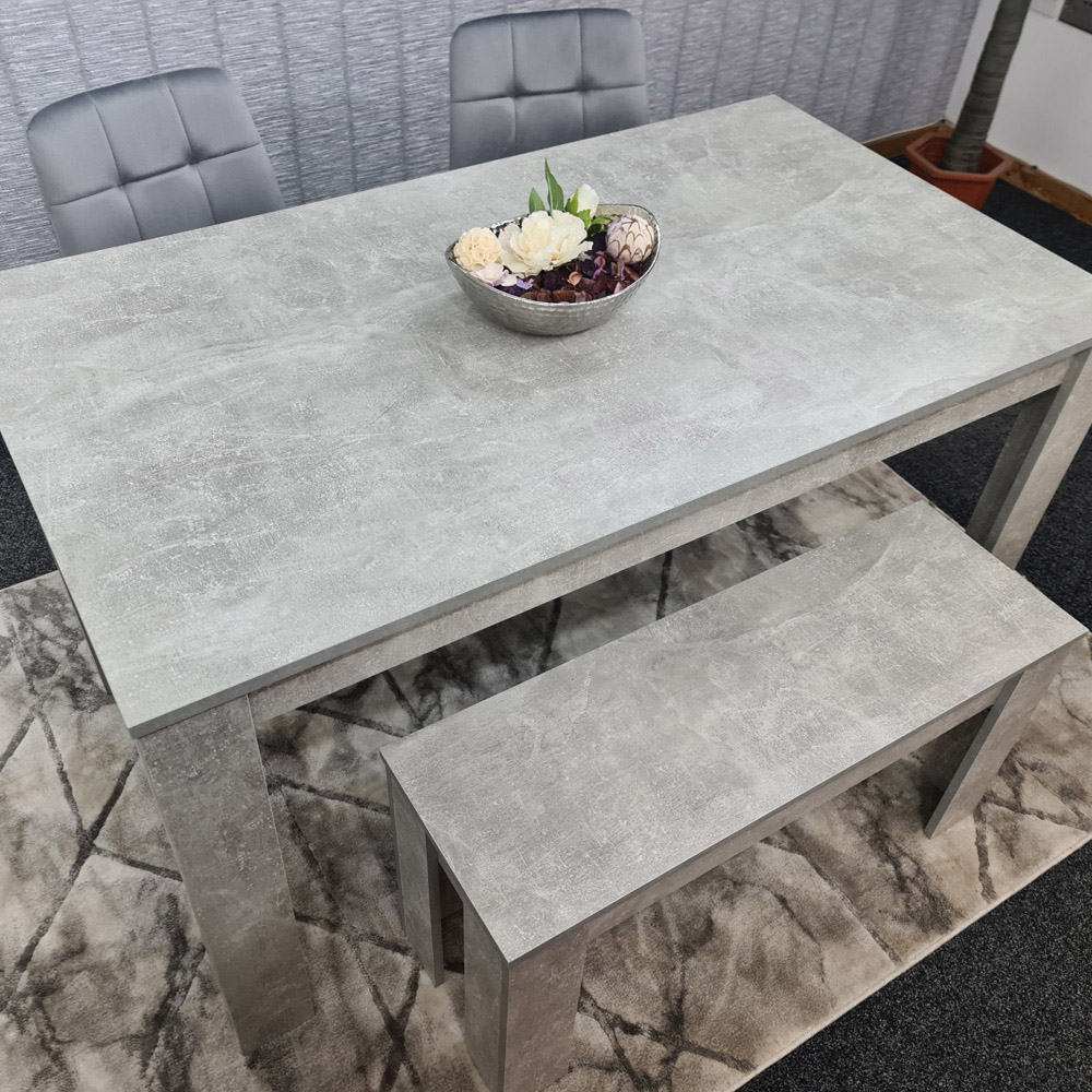 Portland Velvet 4 Seater Dining Set with Bench Stone Grey Image 4