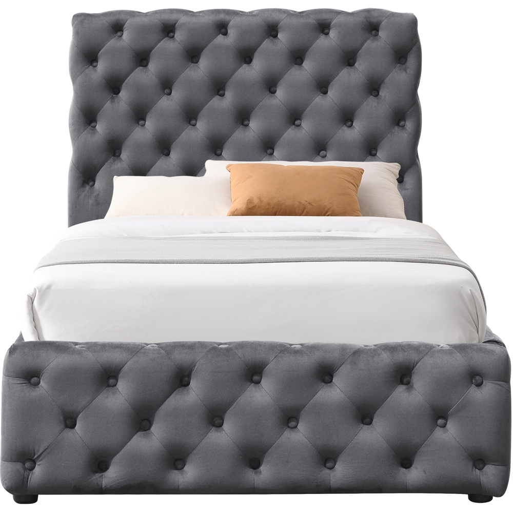 Comfy Living Single Grey Tufted Fabric Gaslift Bed Frame Image 2