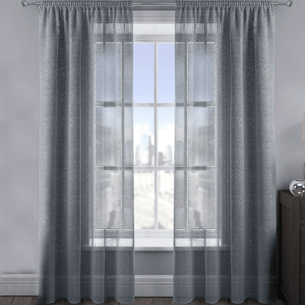 Velosso Alessandria Charcoal Shimmer Voile Panel Curtain 137 x 183cm Image 1