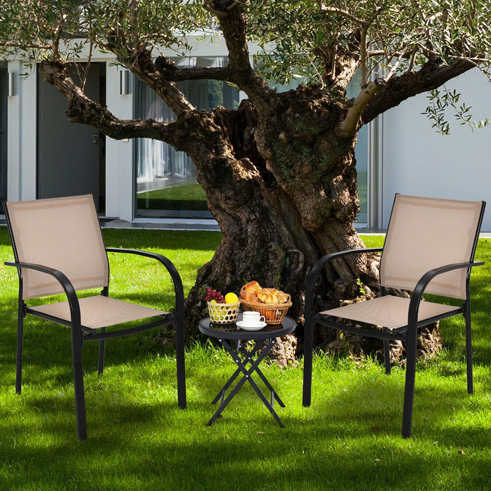 Costway Set of 2 Brown Garden Dining Chair Image 3