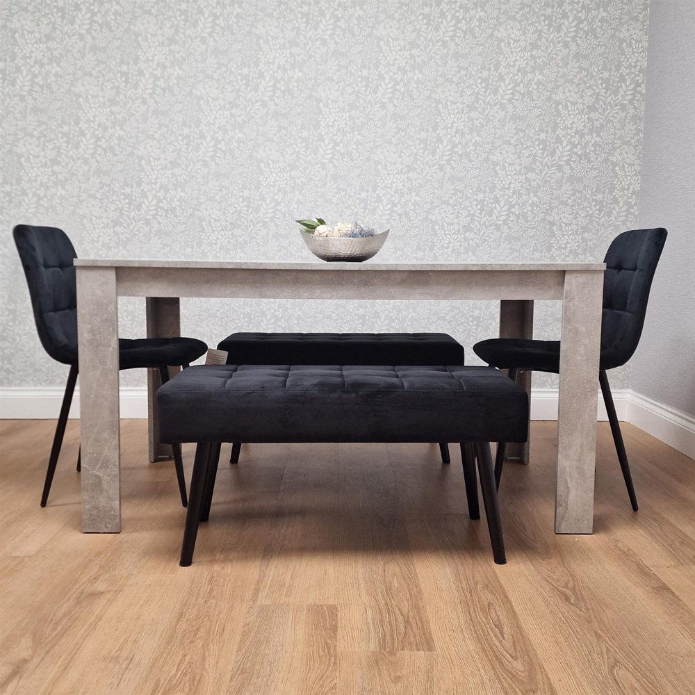 Kosy Koala Rocco 4 Seater Wooden Velvet Dining Bench Set Stone Grey and Black Image 3