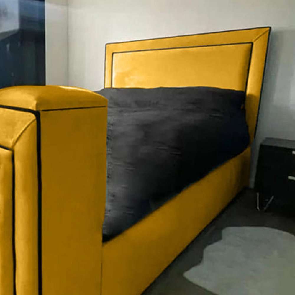 Eleganza Home Bisham Double Mustard Plush Velvet TV Bed Frame Image 2
