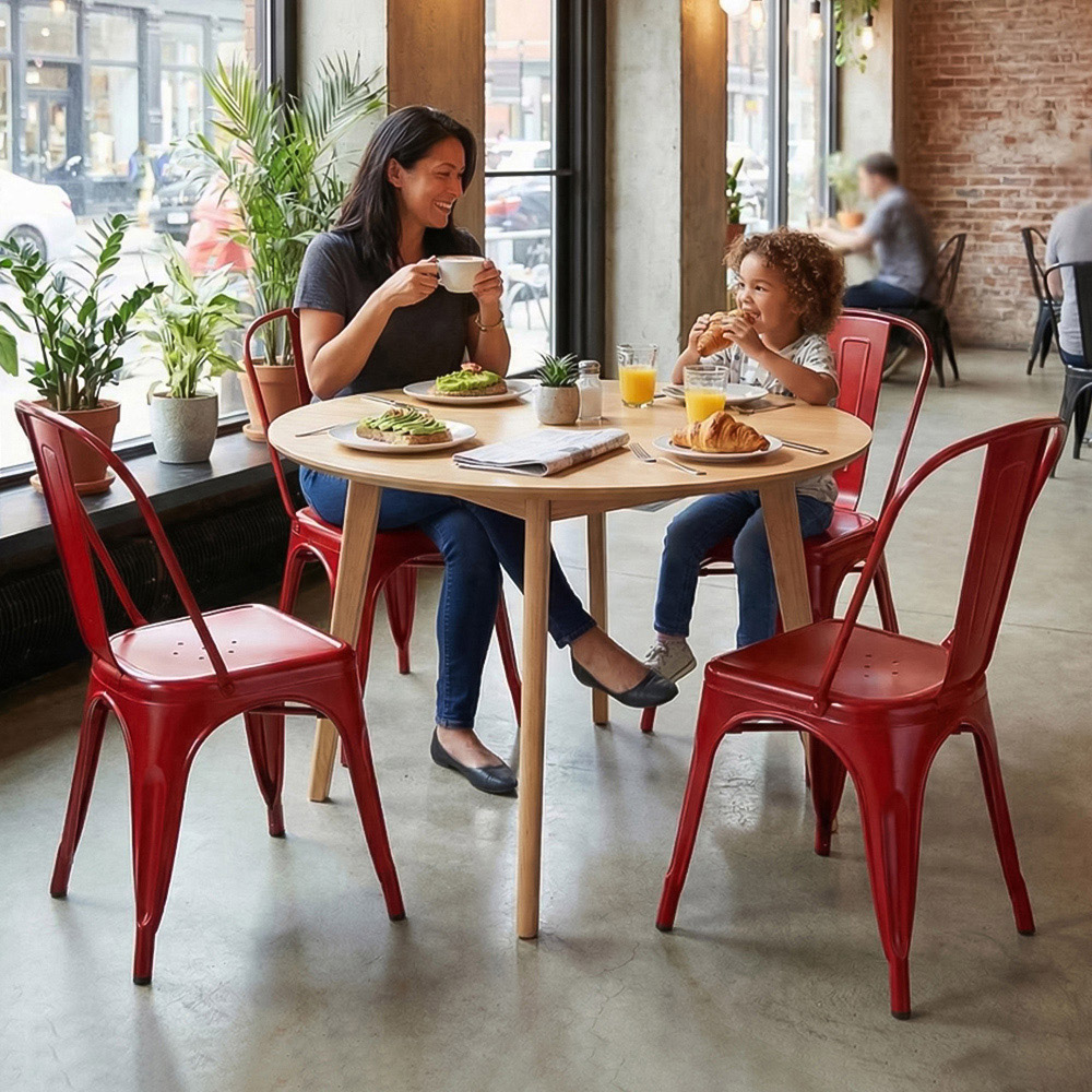 FWStyle Red Gloss Metal Chair 4 Pack Image 1