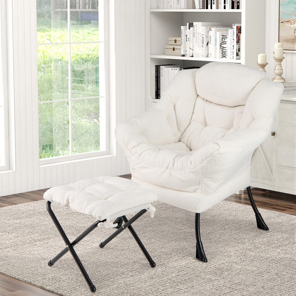 Costway Beige Lazy Chair with Ottoman Image 3