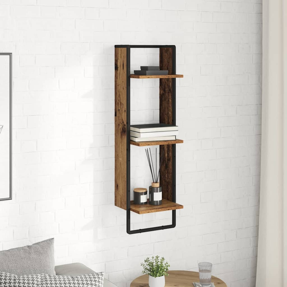 vidaXL 3 Shelf Old Wood Wall Shelf Image 2