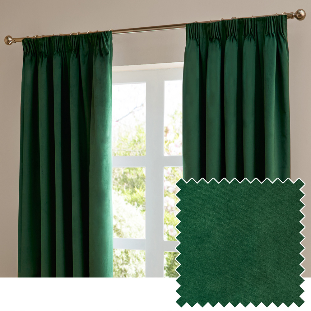 Furn The Ultimate Emerald Velvet Fully Lined Pencil Pleat Curtains 229 x 183cm Image 6