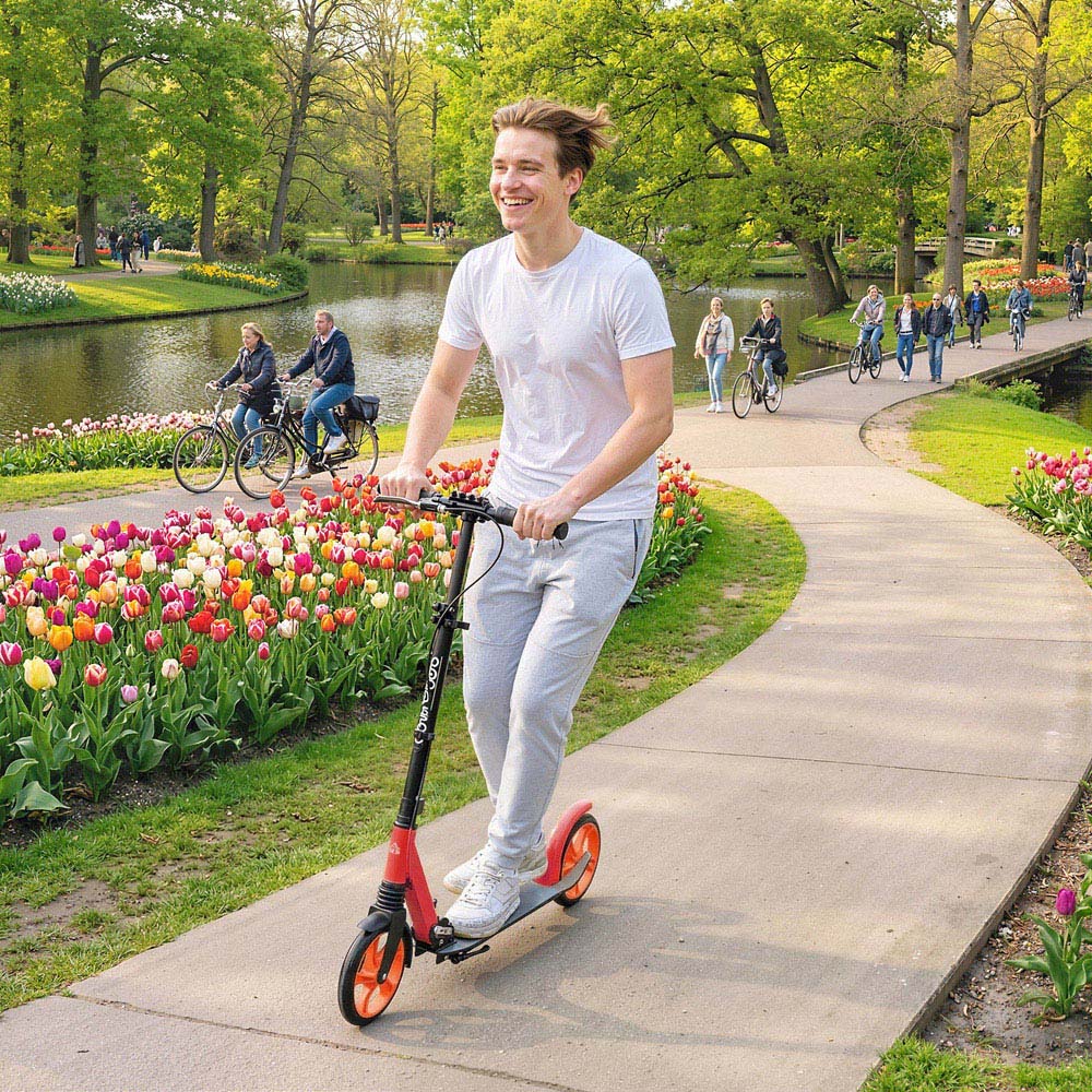 HOMCOM Red Adjustable Folding Kick Scooter Image 2