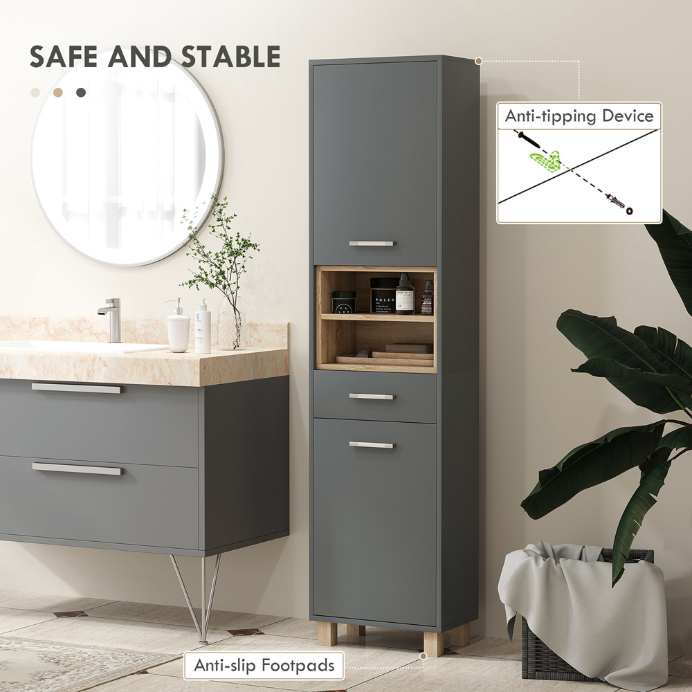 Portland 2 Door Single Drawer 2 Shelf Grey Bathroom Storage Unit Image 8