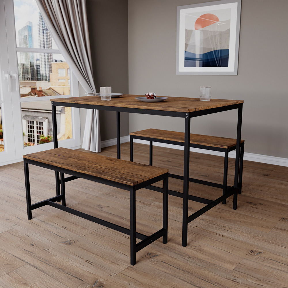 Vida Designs Roslyn 4 Seater Metal Frame Dining Bench Set Dark Wood Image 4