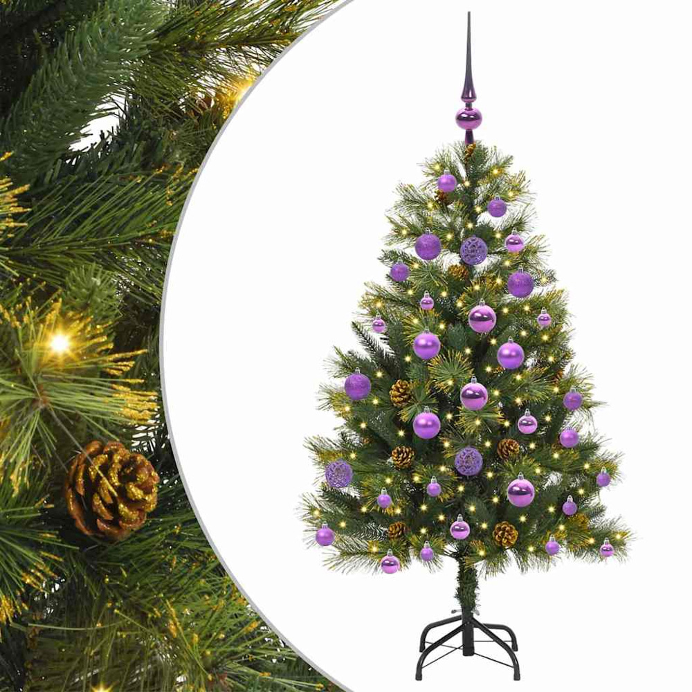 vidaXL Pre-Lit Lilac Baubles and Pinecones Green Artificial Christmas Tree 4ft Image 2