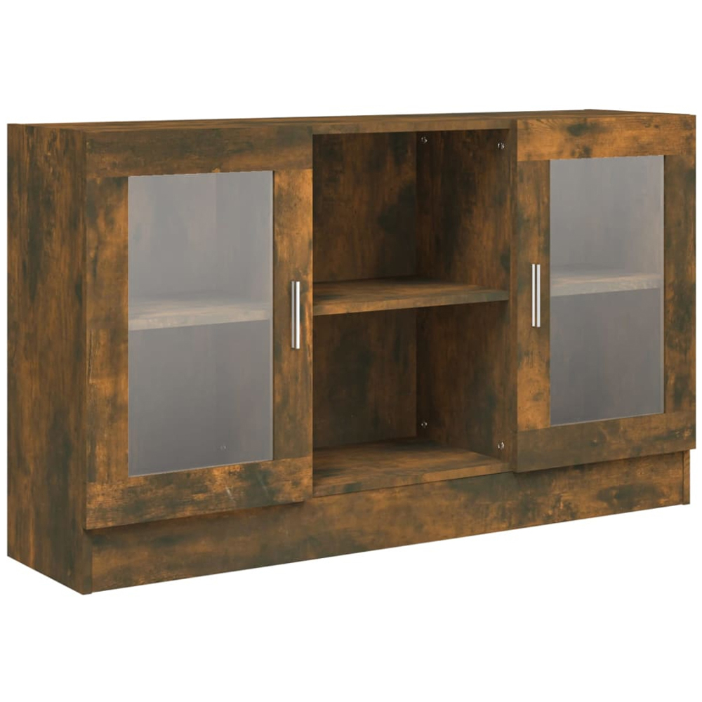 vidaXL Vitrine 2 Glass Door 6 Shelf Smoked Oak Floor Cabinet Image 2