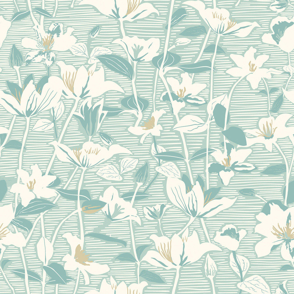 Hoopla Walls Oasis Lino Leaves Duck Egg Wallpaper Image 1