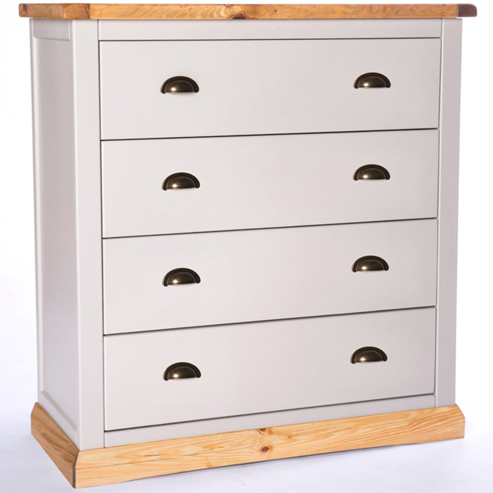 Bomporto 4 Drawer Light Grey Chest of Drawers with Brass Cup Handles Image 2