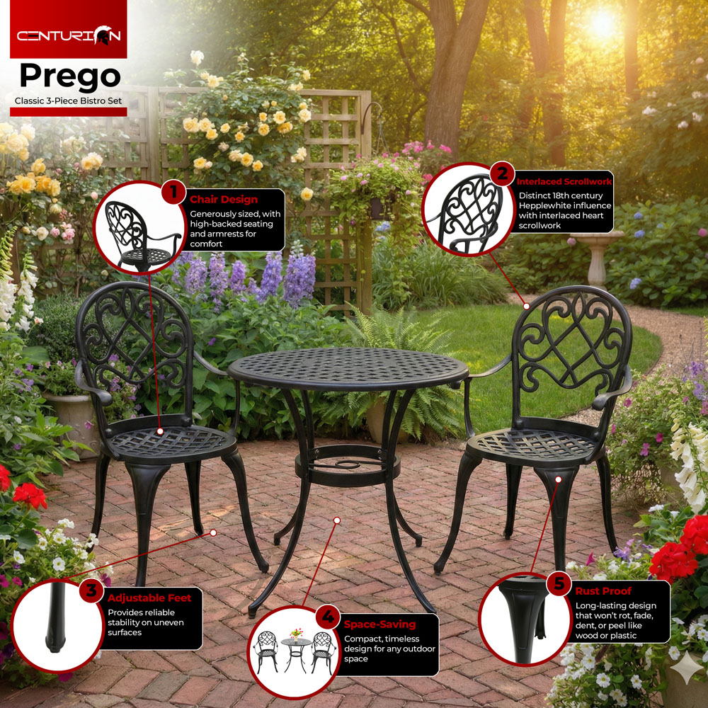 Centurion Supports Prego 2 Seater Black Aluminium Bistro Set with Table Image 5