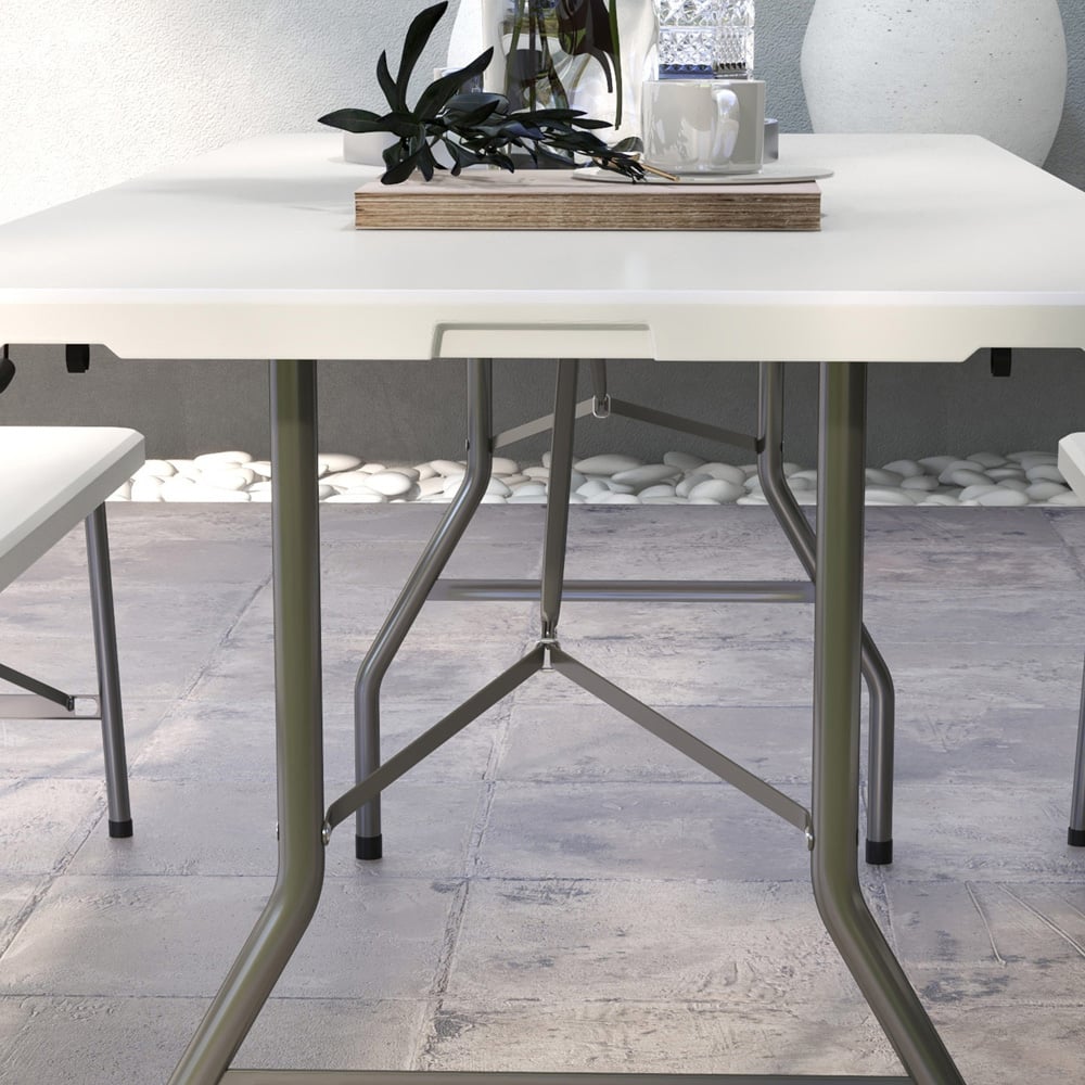 Outsunny Metal Frame Folding Garden Table White Image 3
