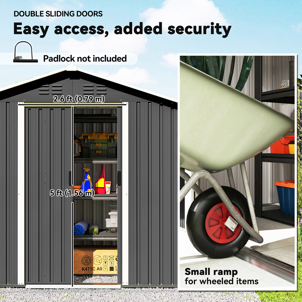 Outsunny 6 x 3.2ft Dark Grey Galvanised Steel Garden Storage Shed Image 5