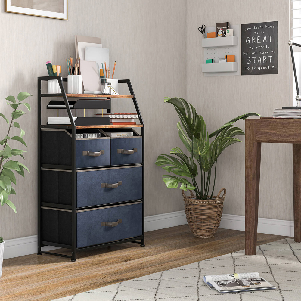 Costway 4 Drawer 2 Shelf Rustic Brown Fabric Storage Unit Image 4