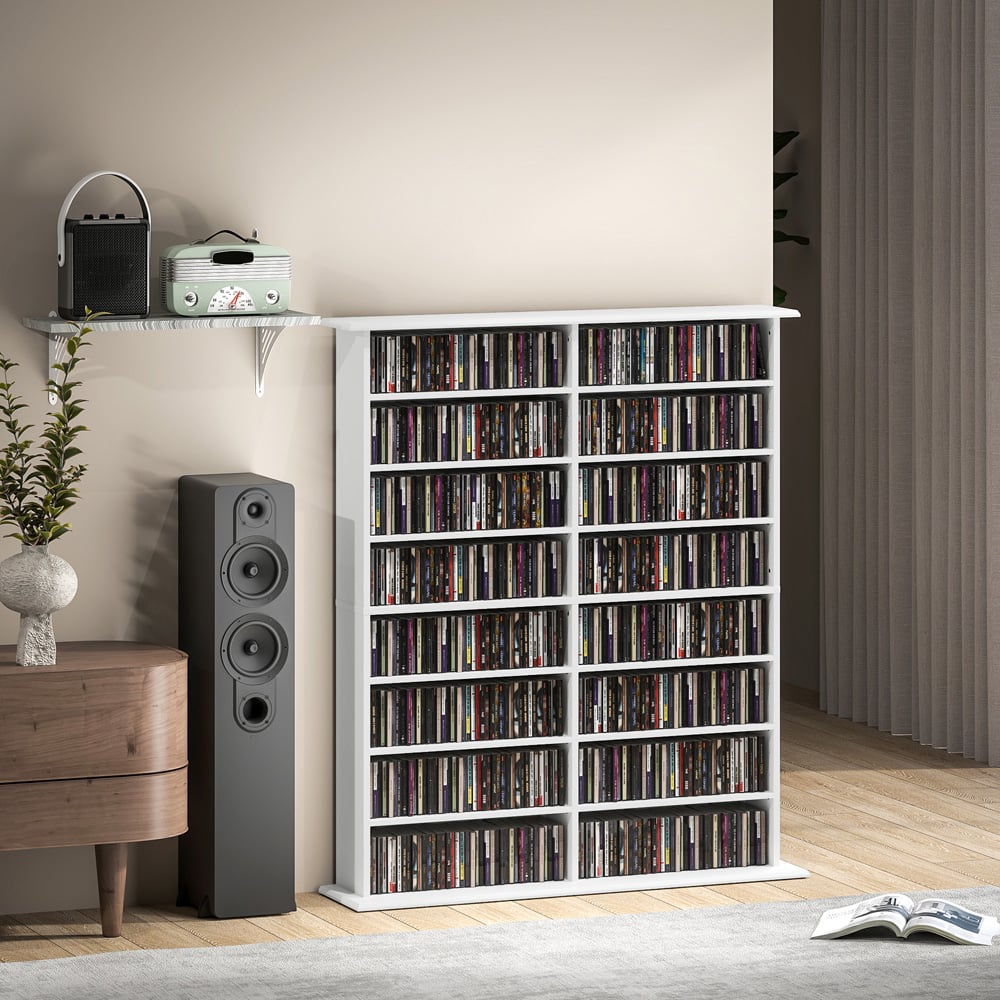 HOMCOM 16 Shelf White DVD and CD Media Storage Unit Image 3
