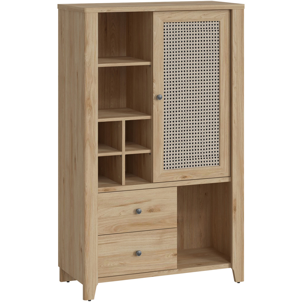 Florence Cestino Single Door 2 Drawer Oak and Rattan Effect Cabinet Image 2