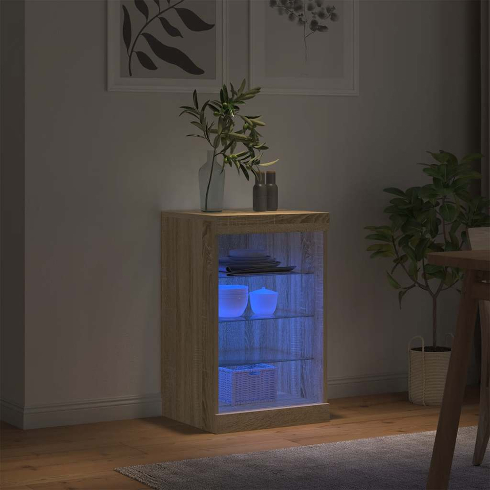 vidaXL 4 Open Shelf Sonoma Oak Sideboard with LED Light Image 9