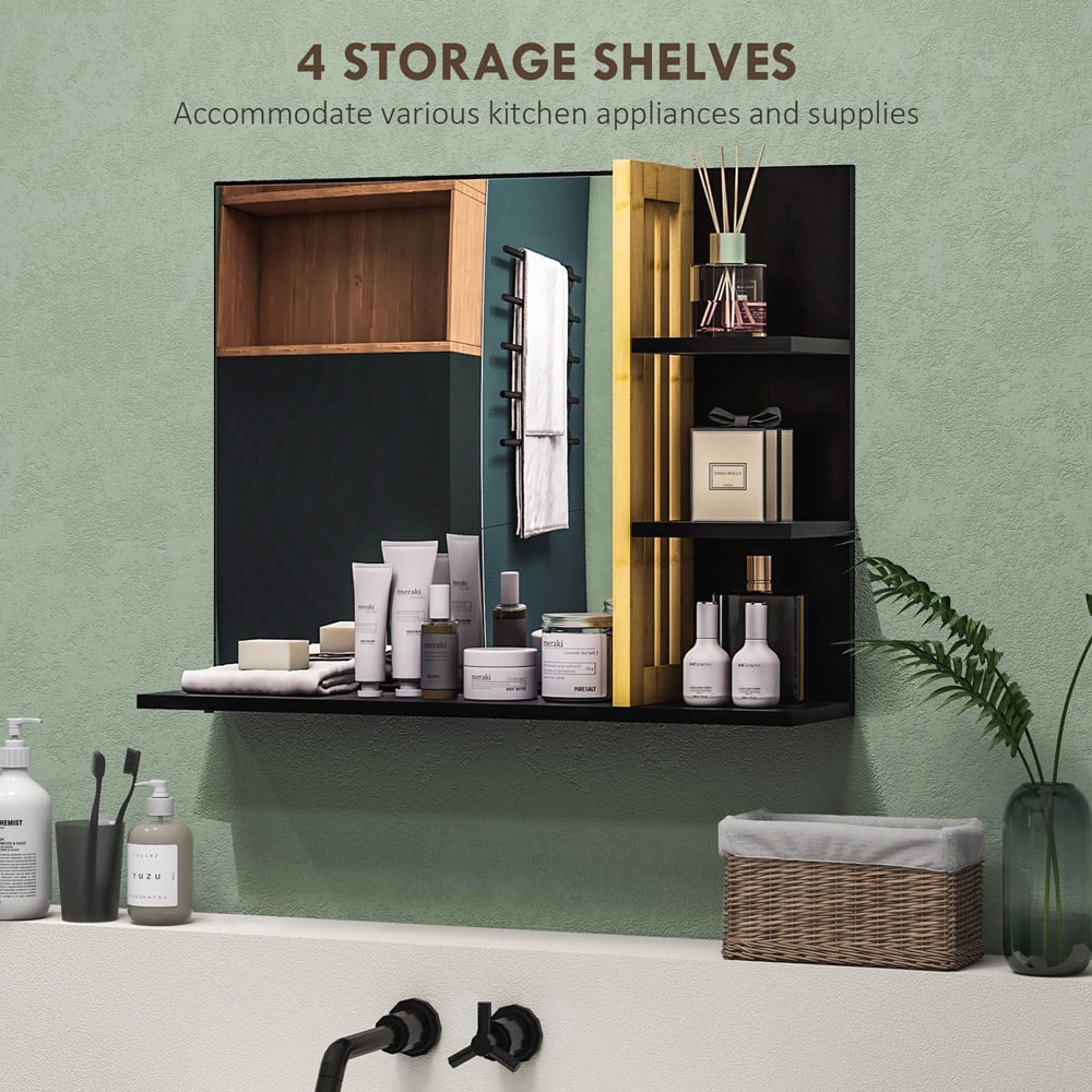 HOMCOM 4 Shelf Black Mirror Wall Mount Vanity Mirror Image 7