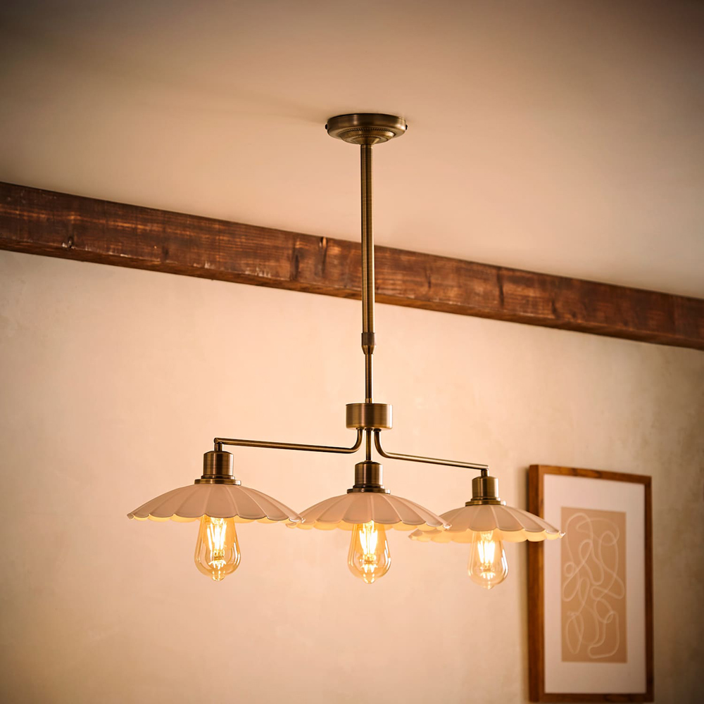 ValueLights Holborn 3 Arm Cream Scallop Putty Shade Brushed Brass Bar Ceiling Light with Bulb Image 6